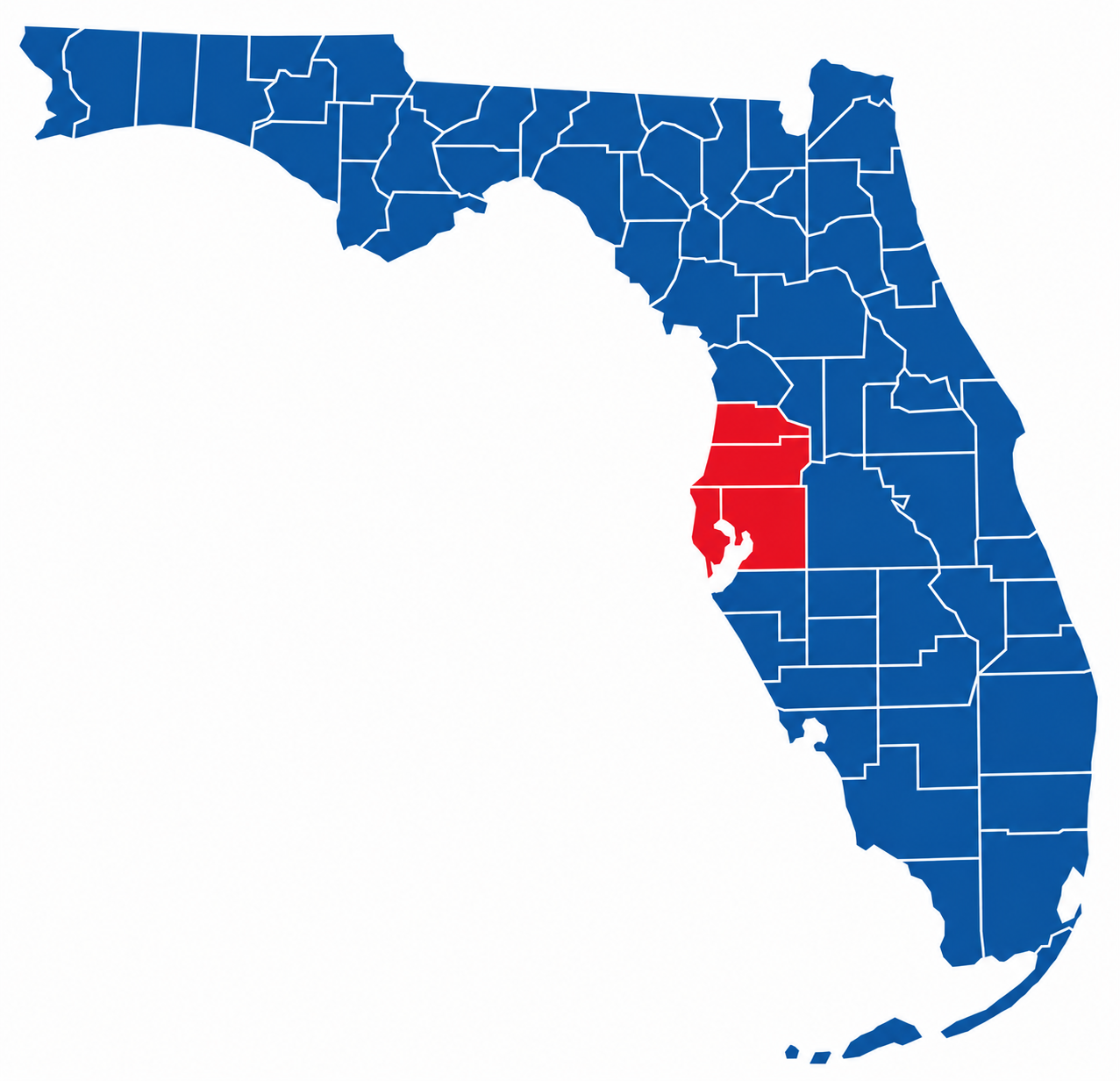 Florida service area map highlighting Pasco County, Hernando County, and Pinellas County
