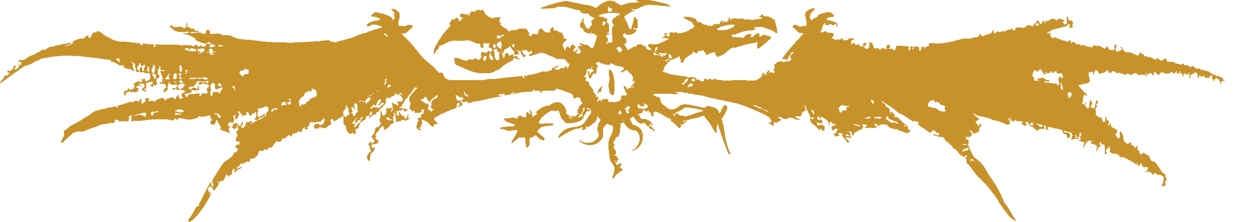 A stylized depiction of a brown dragon with outstretched wings and a long tail.
