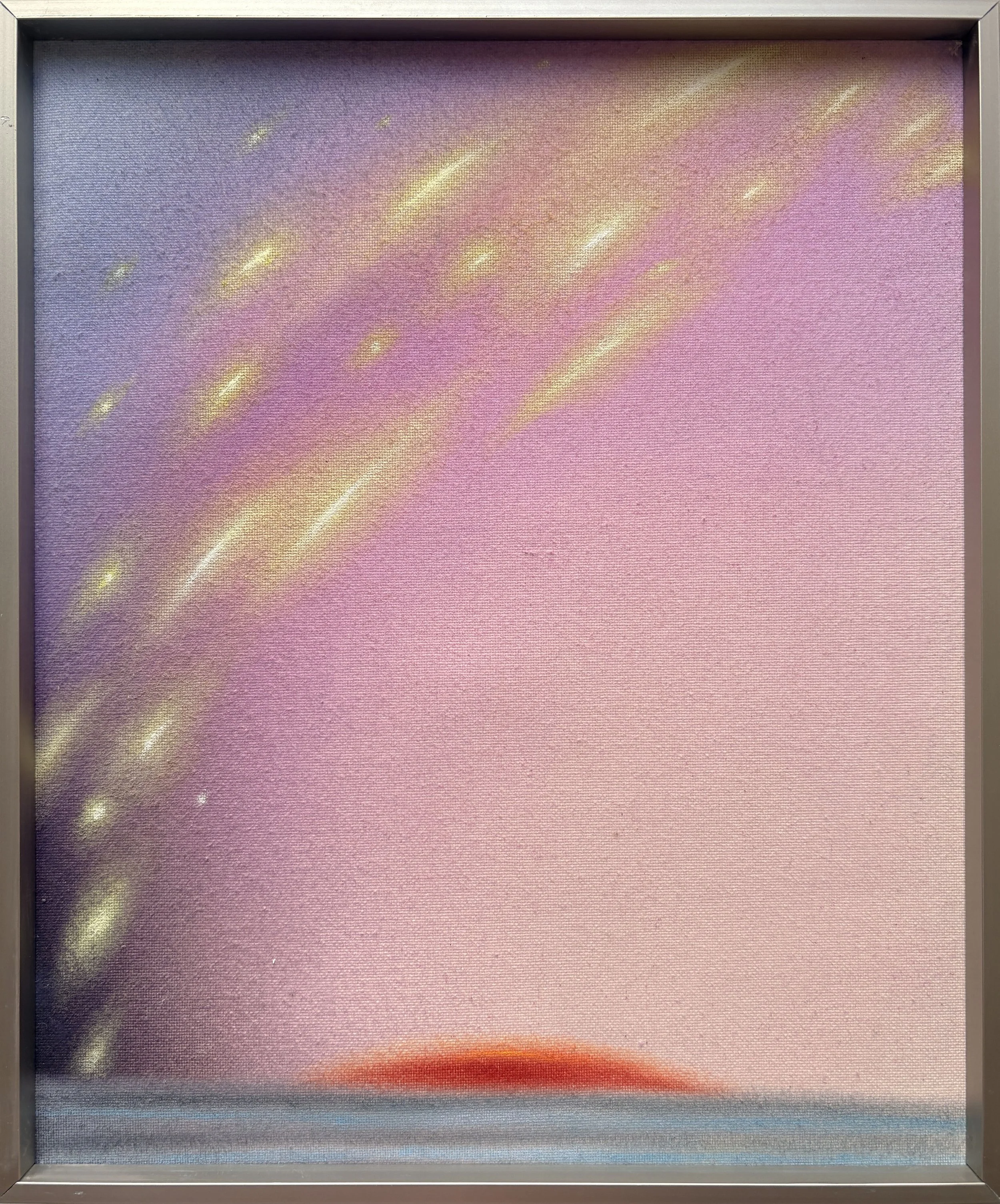 Purple sky with lights, 2026. Oil on canvas, 11,9 x 9,9” (30 x 25 cm)