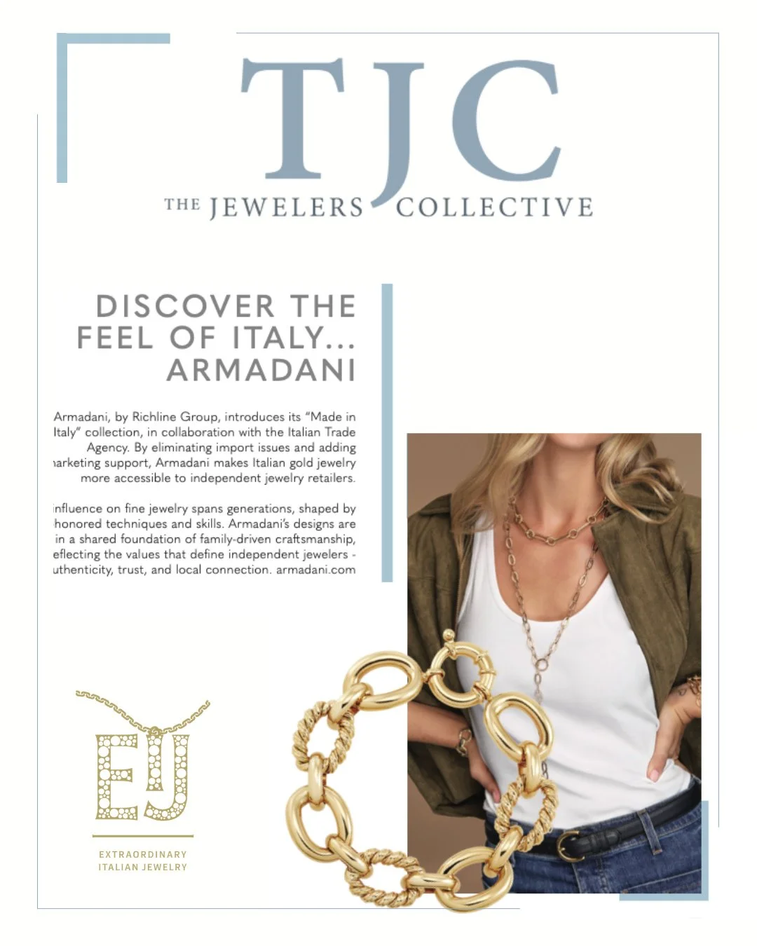 The feel of Italy. The craftsmanship of generations.⁠
We're grateful to @TheJewelersCollective for spotlighting Armadani's Made in Italy collection and the artistry behind every piece. Thank you for celebrating the heritage and craftsmanship that con