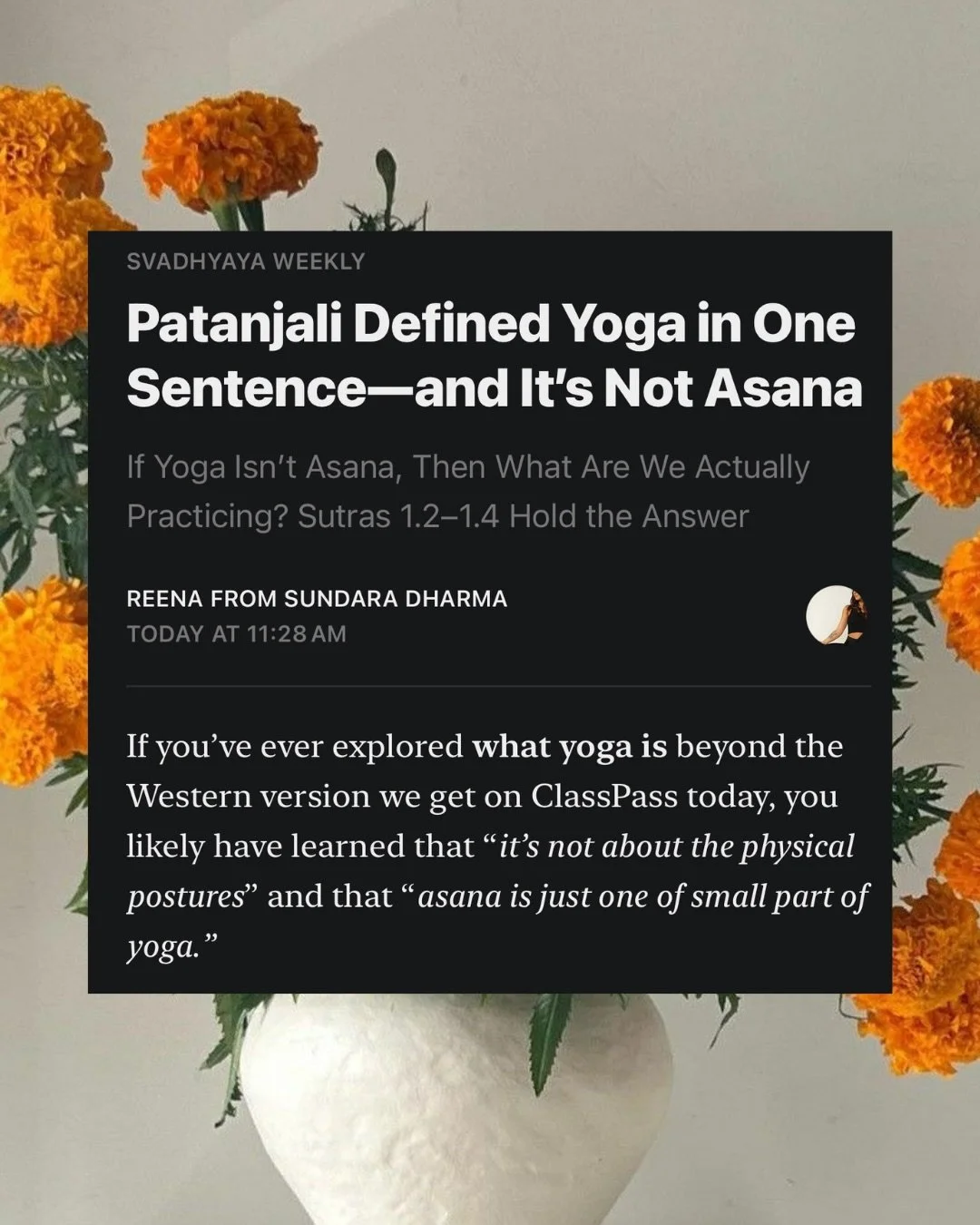 That&rsquo;s why I created &ldquo;The Sutra Series&rdquo; &mdash; a place on Substack for yogis to go when they want to deepen their practice (beyond the dimension of asana) 

to discover what yoga really is, as described in ancient texts

comment SU