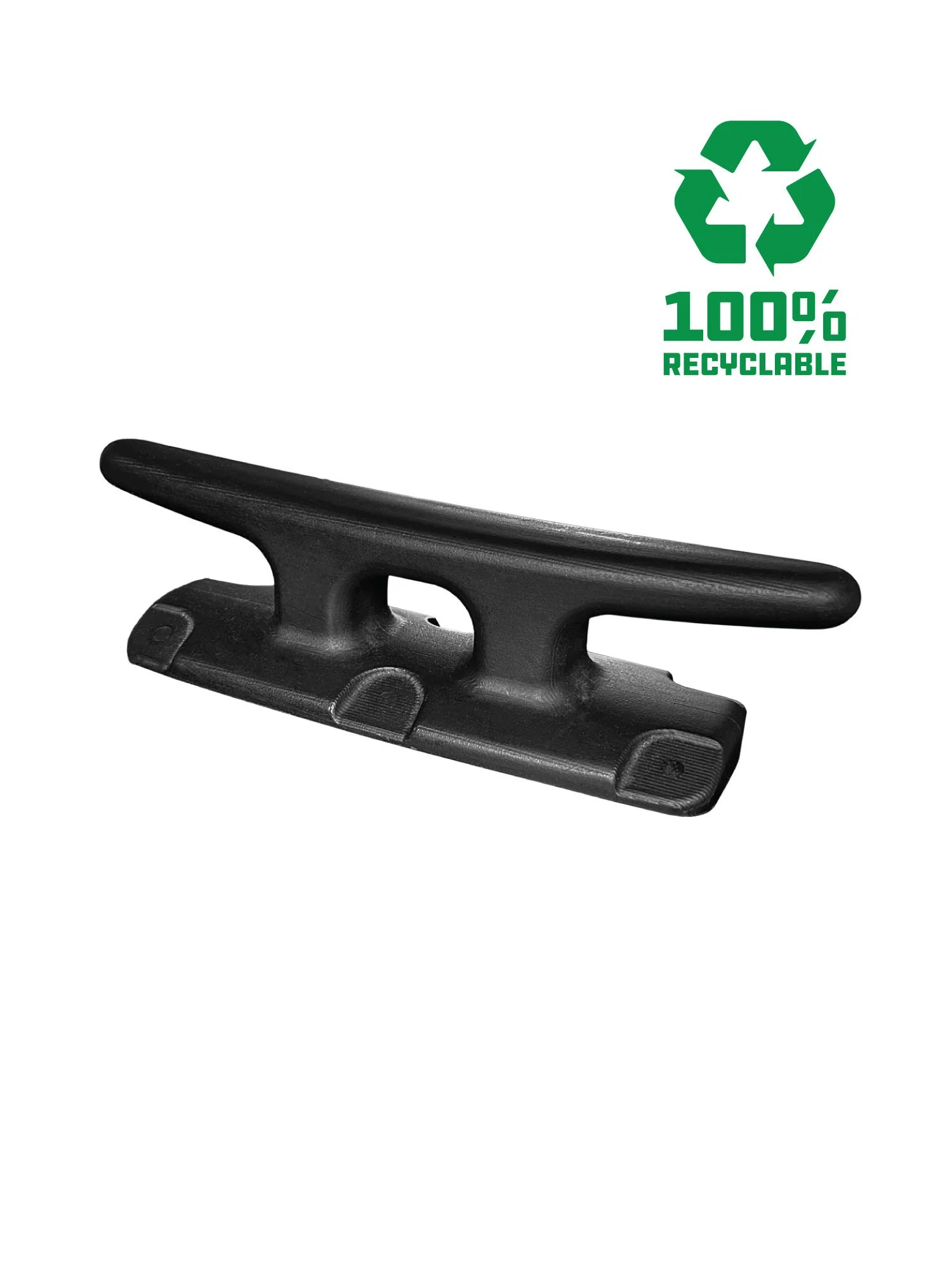 A black marine-grade dock cleat with horizontal rope bars, stacked vertically on a white background — ideal for securing boats to docks or watercraft moorings