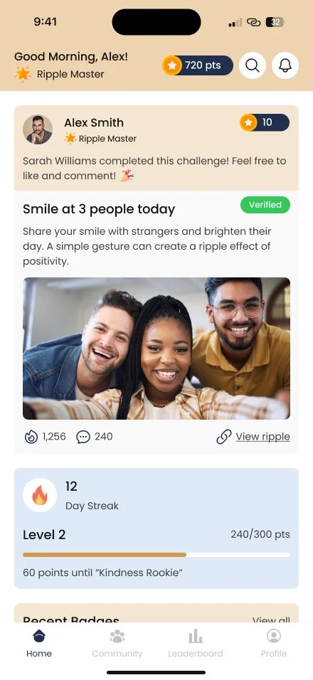 Kindness App . Gamify kindness. Kindness challenge. Social impact app