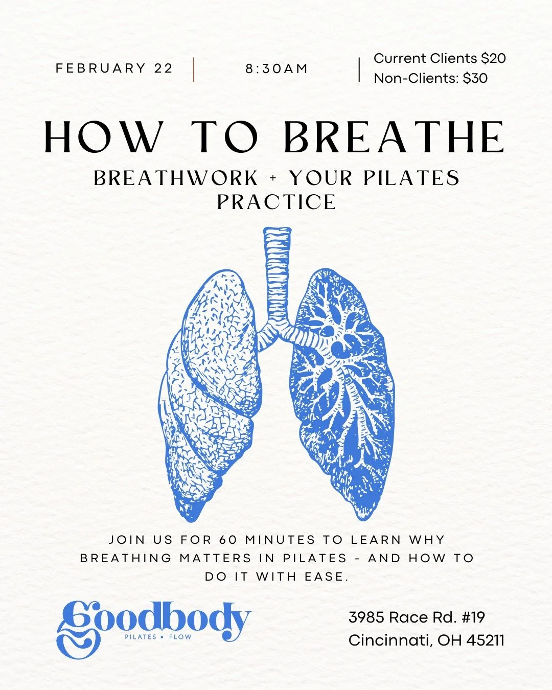 We&rsquo;re excited to share our first workshop at the studio!!

How to Breathe: Breathwork &amp; Your Pilates Practice is led by Kate Wickham, certified Pilates instructor and licensed professional mental health therapist specializing in mindfulness