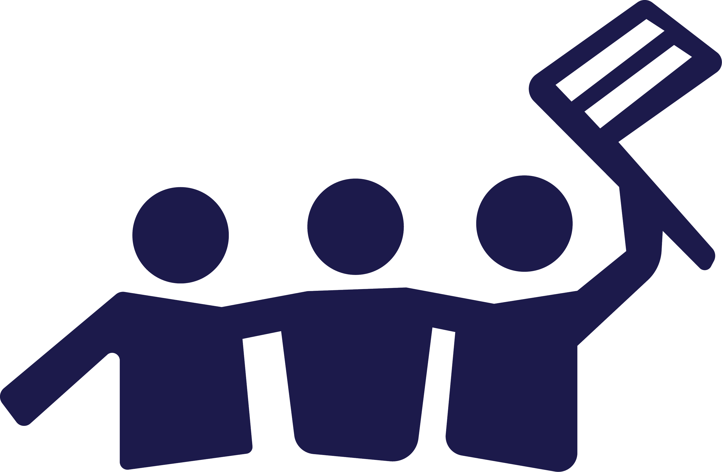 An illustration of three people holding hands with one person raising a pride flag.