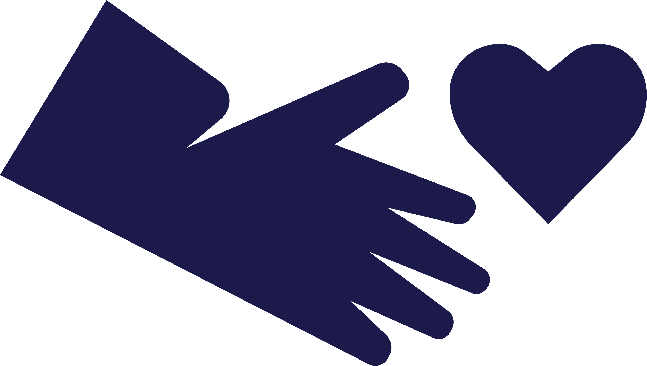 A stylized graphic of a hand reaching out to a heart shape next to it.