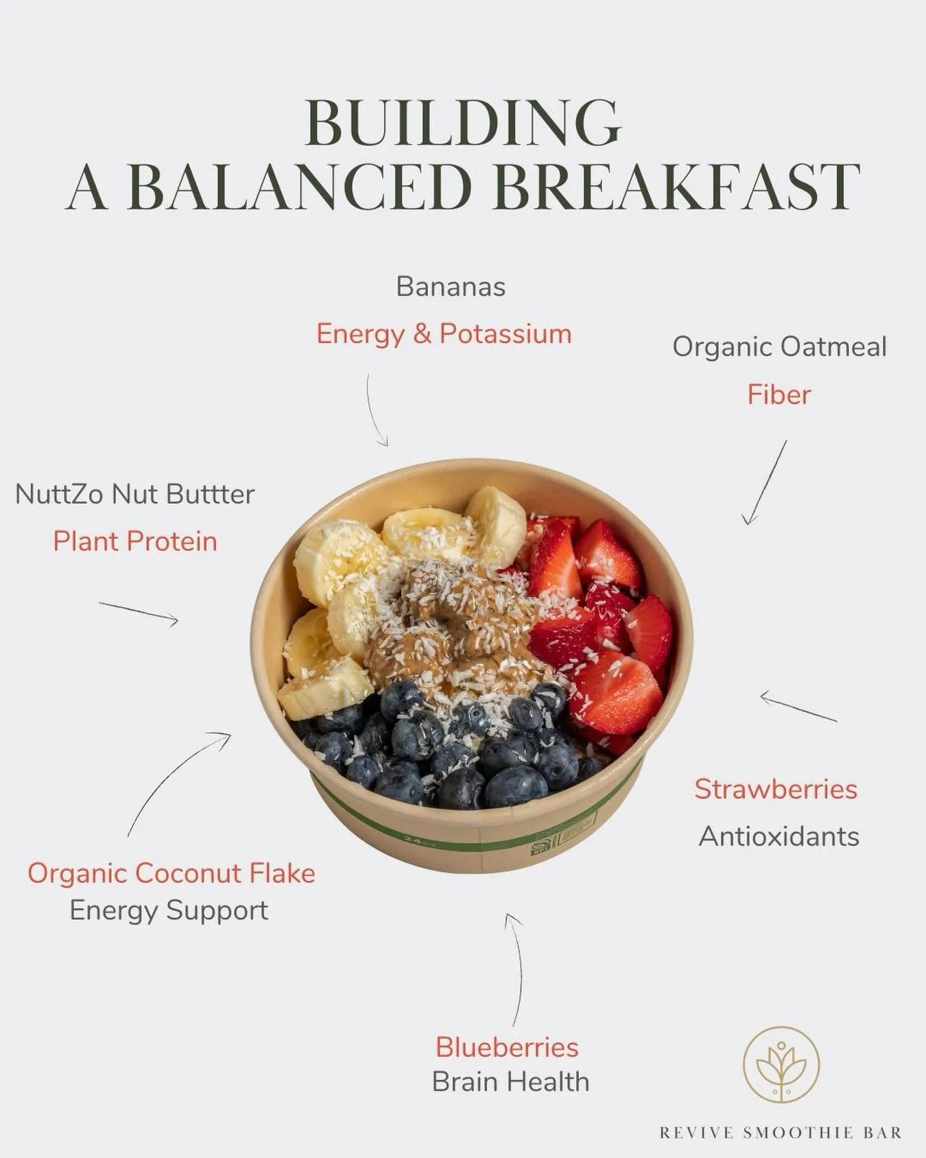 Building a balanced breakfast starts with real ingredients that work for your body ✨

🍌 Energy &amp; potassium
🌾 Fiber for digestion
🌰 Plant-based protein
🍓 Antioxidant-rich fruit
🫐 Brain-supporting blueberries
🥥 Clean energy from coconut

This