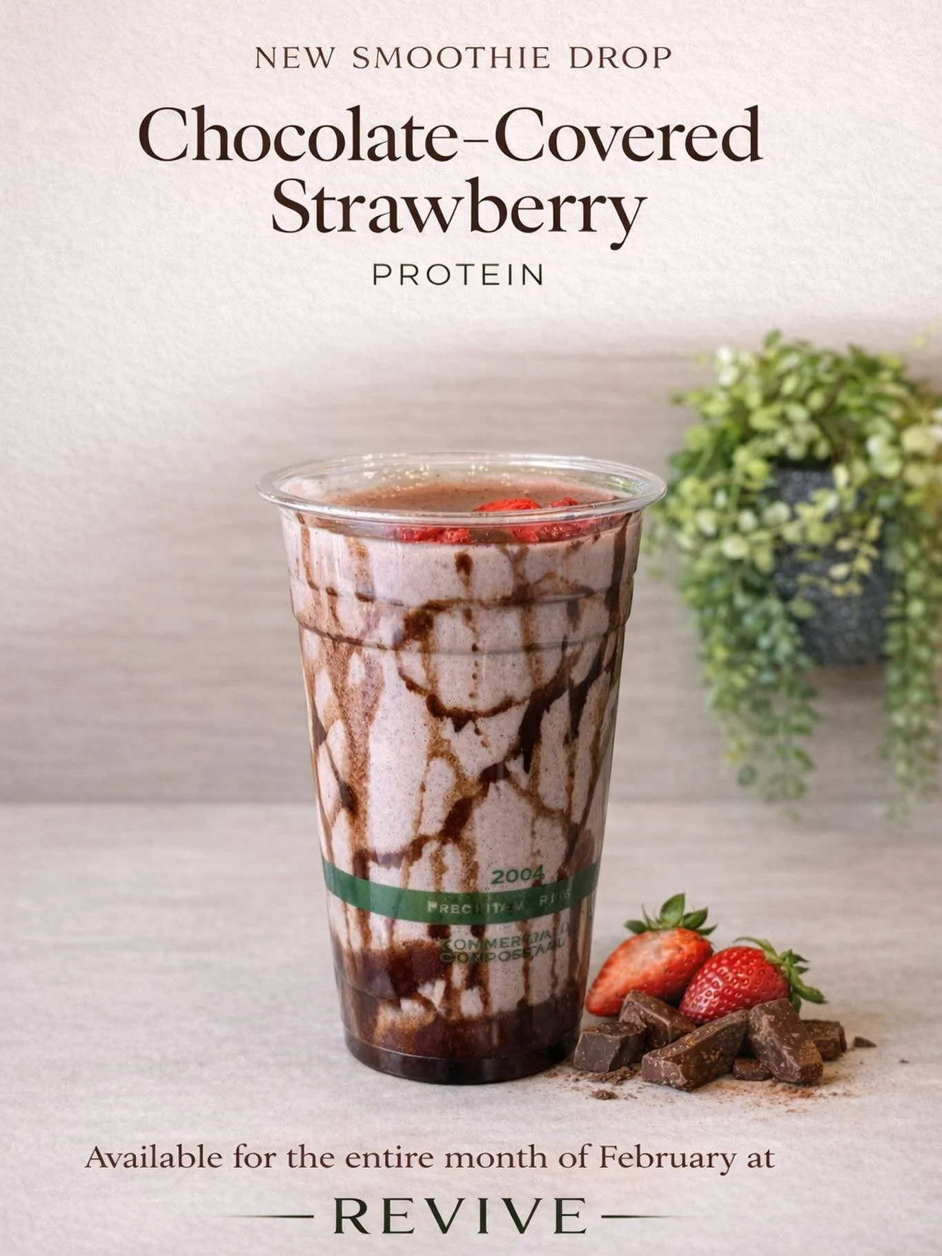 February called&hellip; it wants you to fall in love 💘

Introducing our Chocolate-Covered Strawberry Protein Smoothie &mdash;
rich cocoa, fresh strawberries, clean protein, and zero junk.
Dessert vibes, Revive standards.

Available all month long at