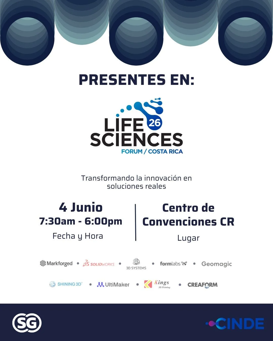 Grupo SG estar&aacute; presente en Life Sciences Forum Costa Rica 2026 compartiendo soluciones de manufactura aditiva, ingenier&iacute;a digital, escaneo 3D y fabricaci&oacute;n avanzada junto a nuestro portafolio de marcas l&iacute;deres.

Un espaci