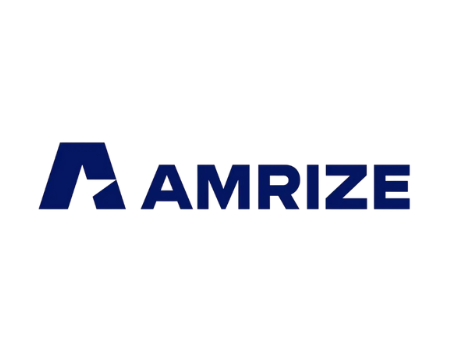 Amrize logo with a stylized 'A' and the name 'AMRIZE' in bold blue letters.