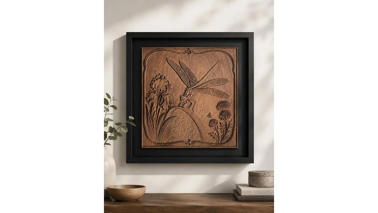 Stillwater Wings carved walnut relief by Edge Point