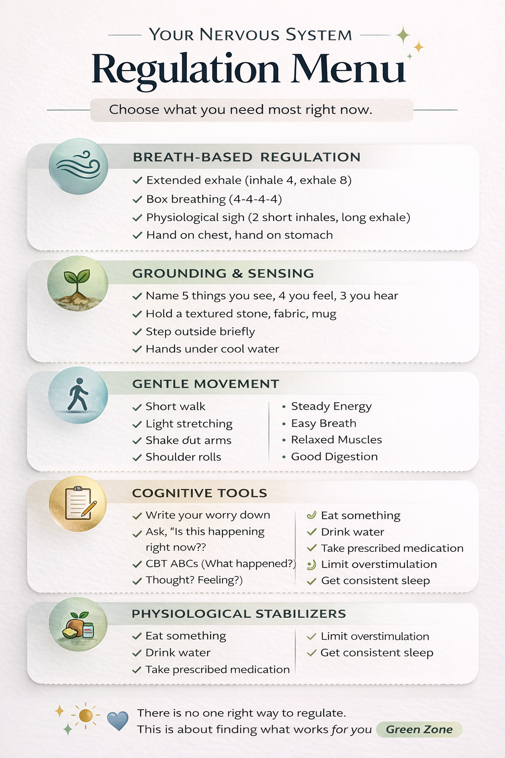 infographic demonstrating a menu of coping skills to help you regulate your nervous system