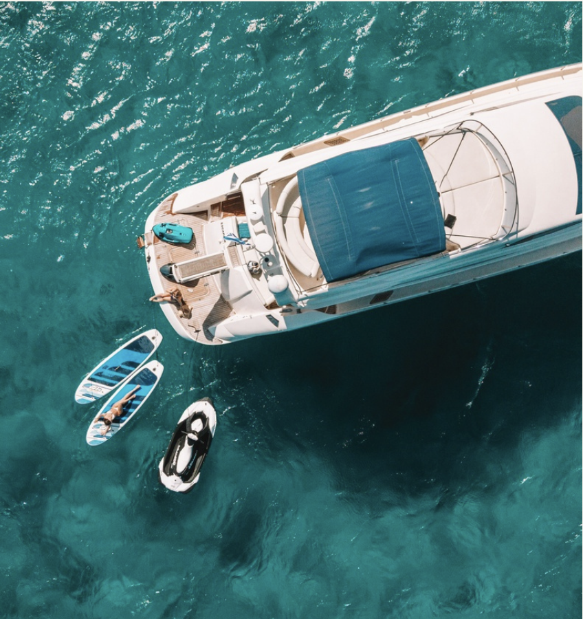 Private luxury yacht with water equipment in Mykonos