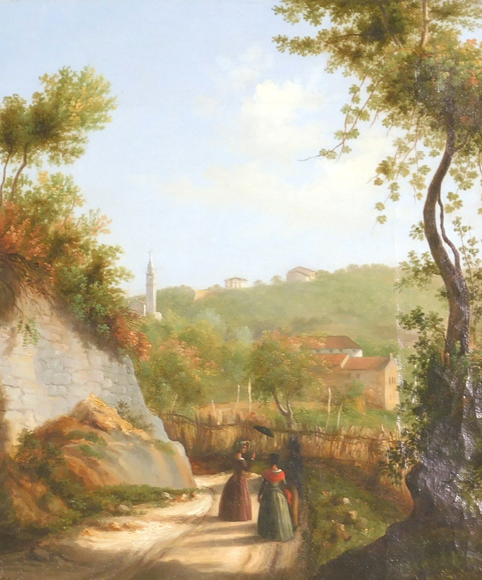 Felice Castegnaro (Italian, 1872-1958), Women Chatting On Mountain Road, 1895, Oil on Canvas