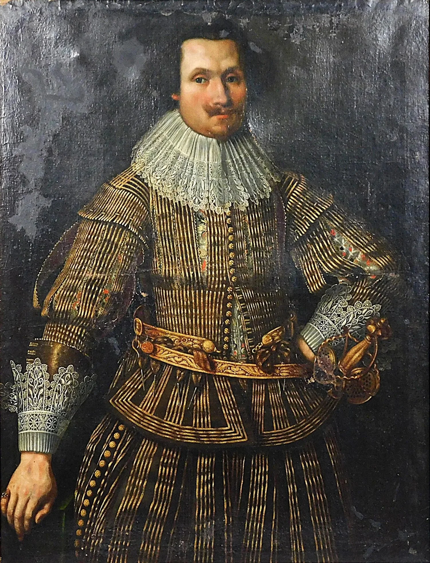 Coming to @antiquesinmanchester this Wednesday and Thursday, another 17th C. Portrait previously sold at Christie&rsquo;s Amsterdam:

German School Portrait Of A Nobleman,c. 1620, Oil On Canvas, three-quarter length, in a gold-embroidered costume wit