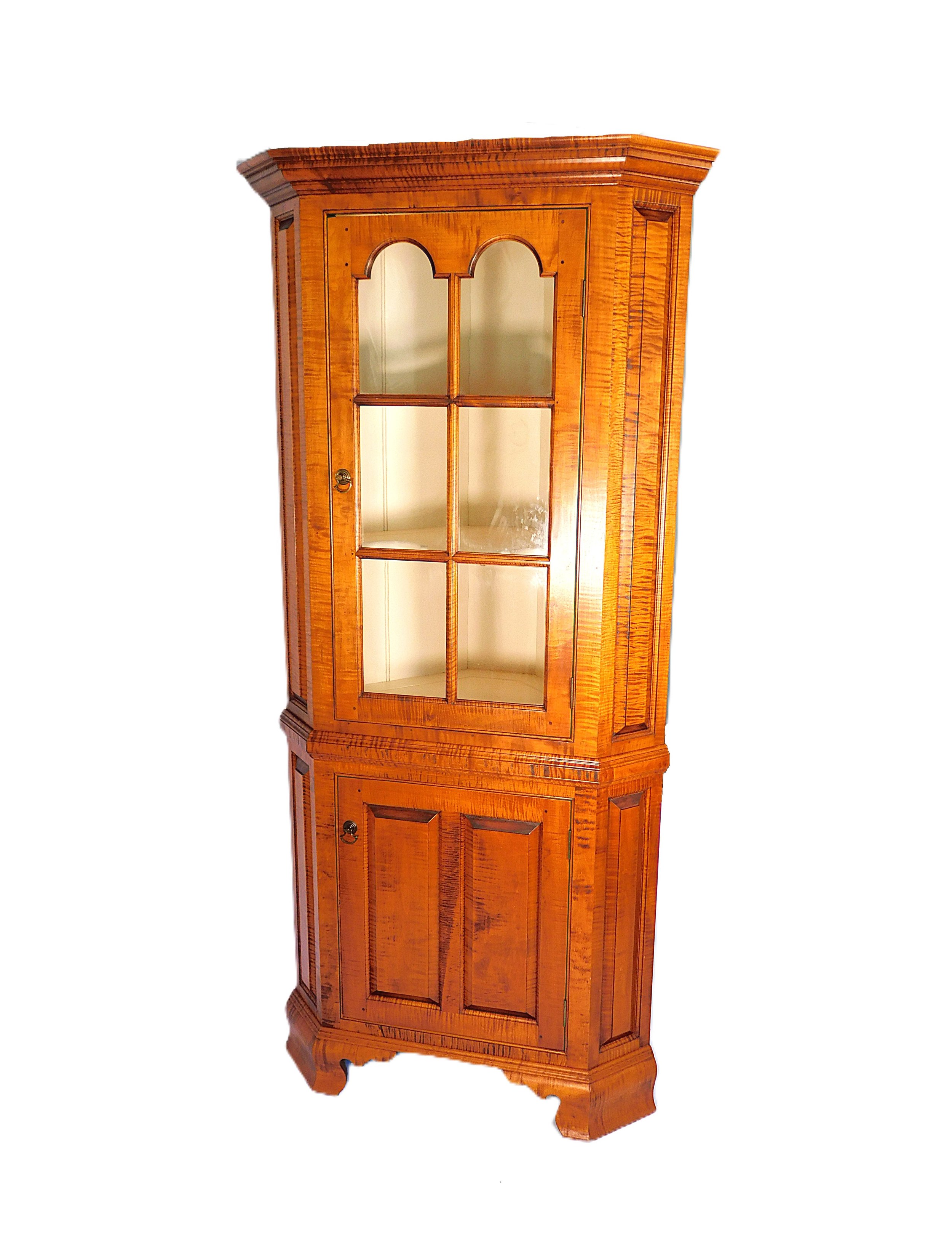 D. R. Dimes Tiger Maple Corner Cupboards
