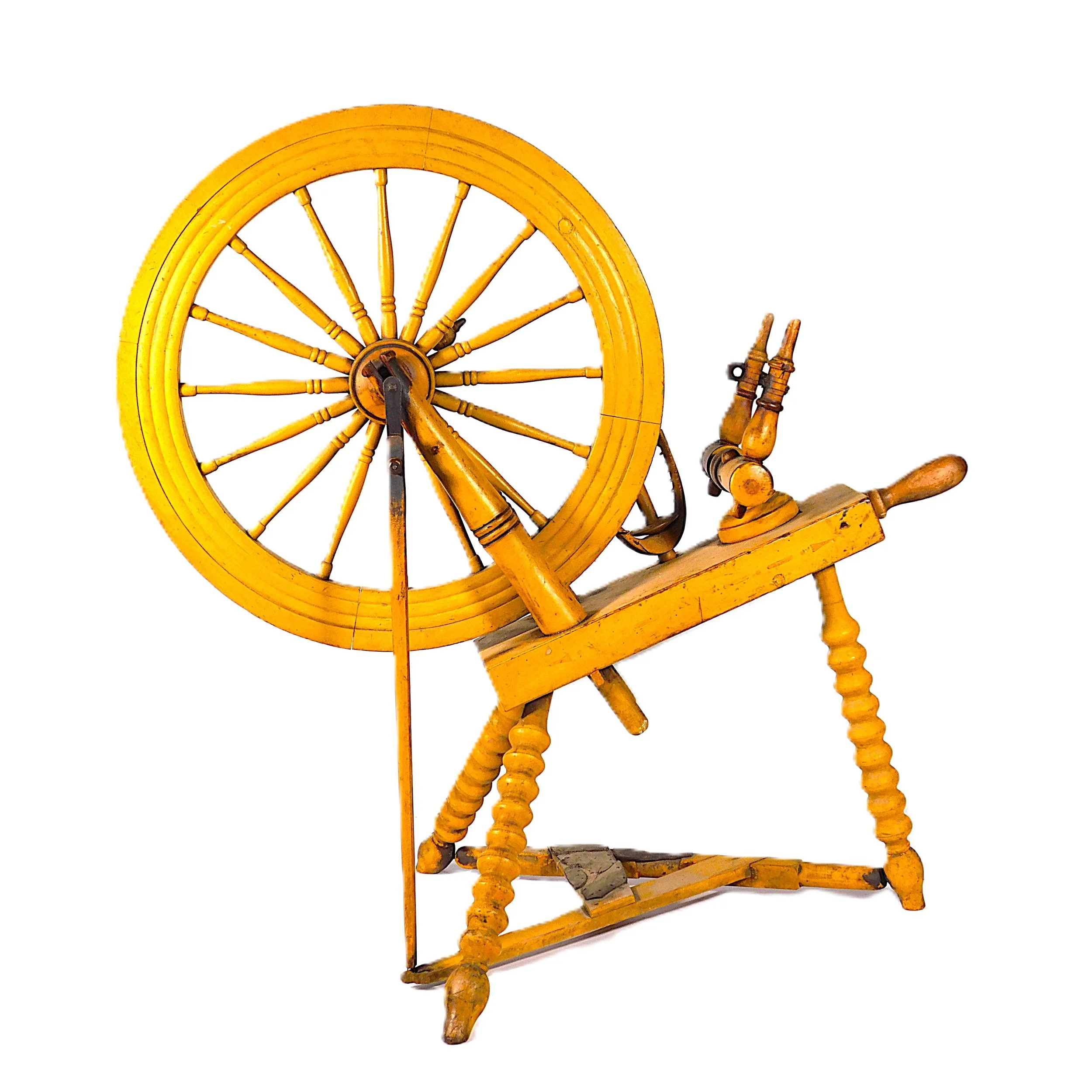 Yellow Mustard Painted Spinning Wheel