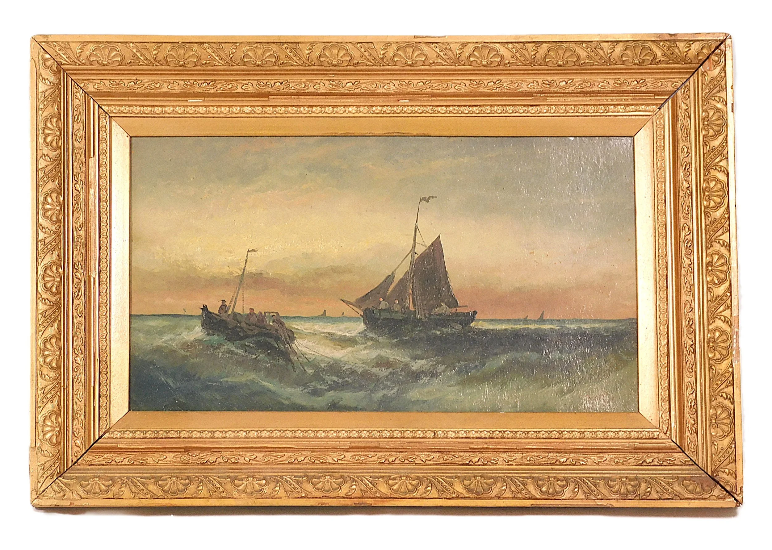 Edwin Hayes (Irish, 1819-1904), Boats On Turbulent Sea, Oil on Canvas