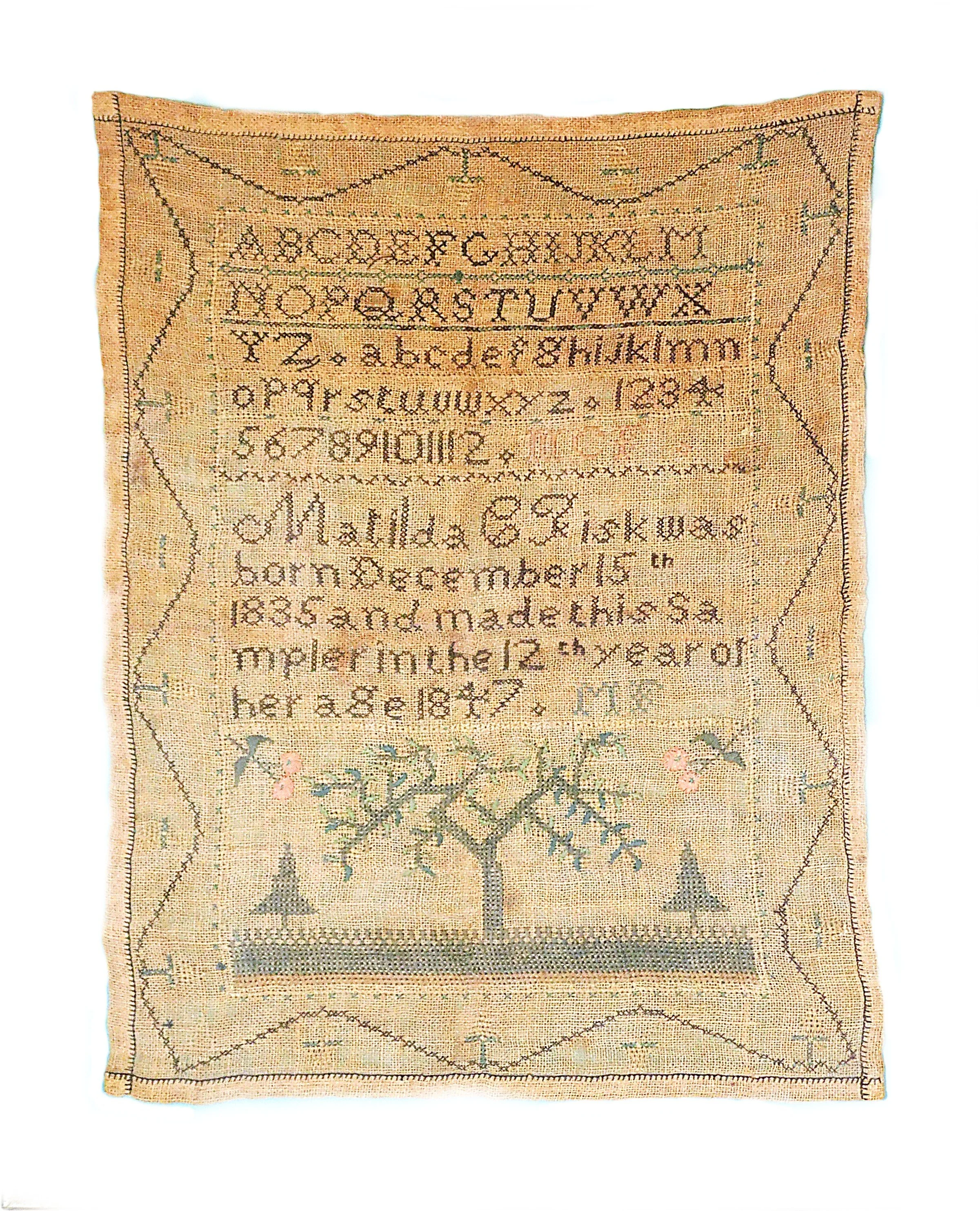 Nova Scotia Sampler wrought by Mathilda Covell Fiske, 1847