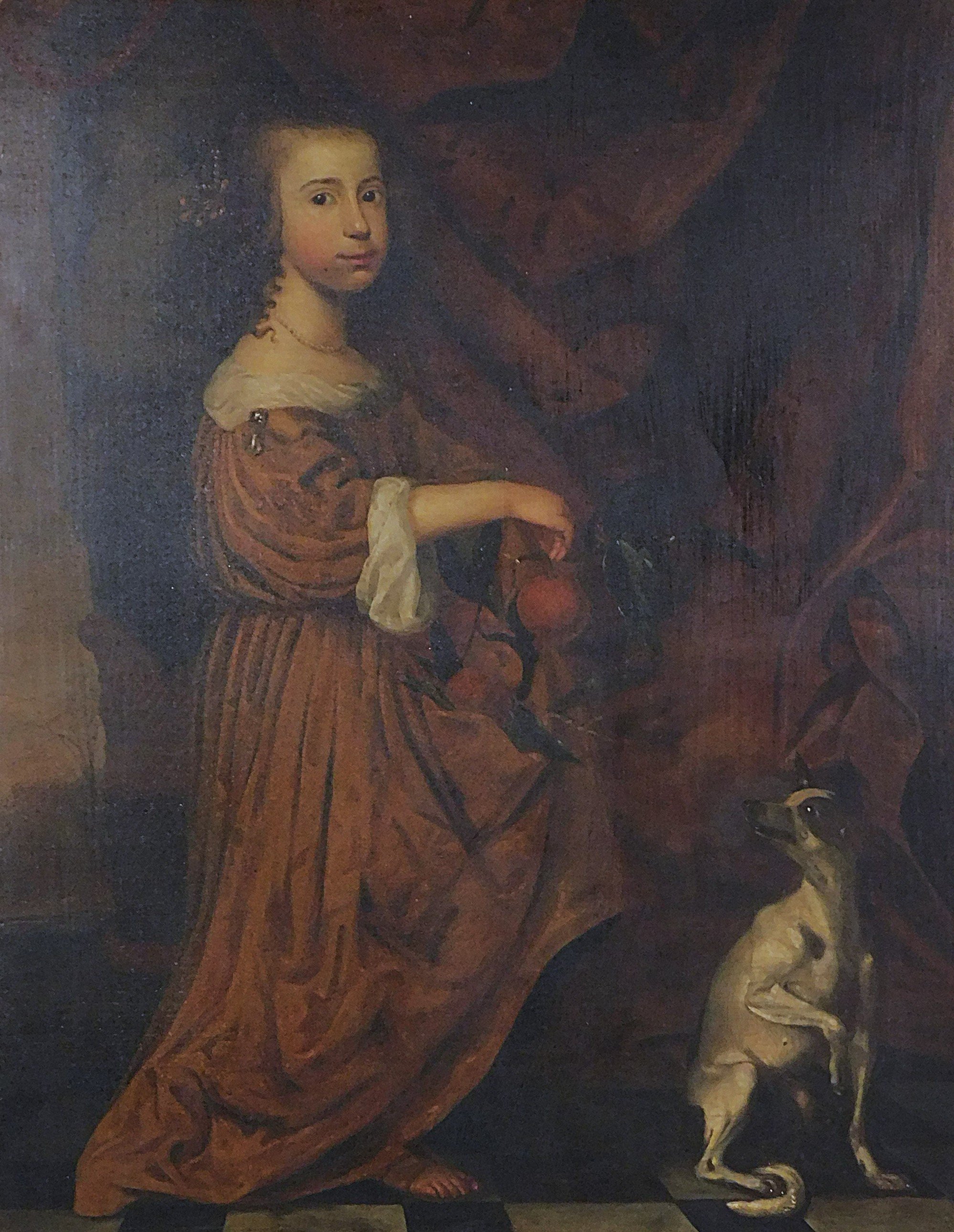 Adriaen Cornelisz. Beeldemaker (Rotterdam c. 1625-after 1701 The Hague) Portrait Of A Youn Lady And Hound, Oil On Canvas
