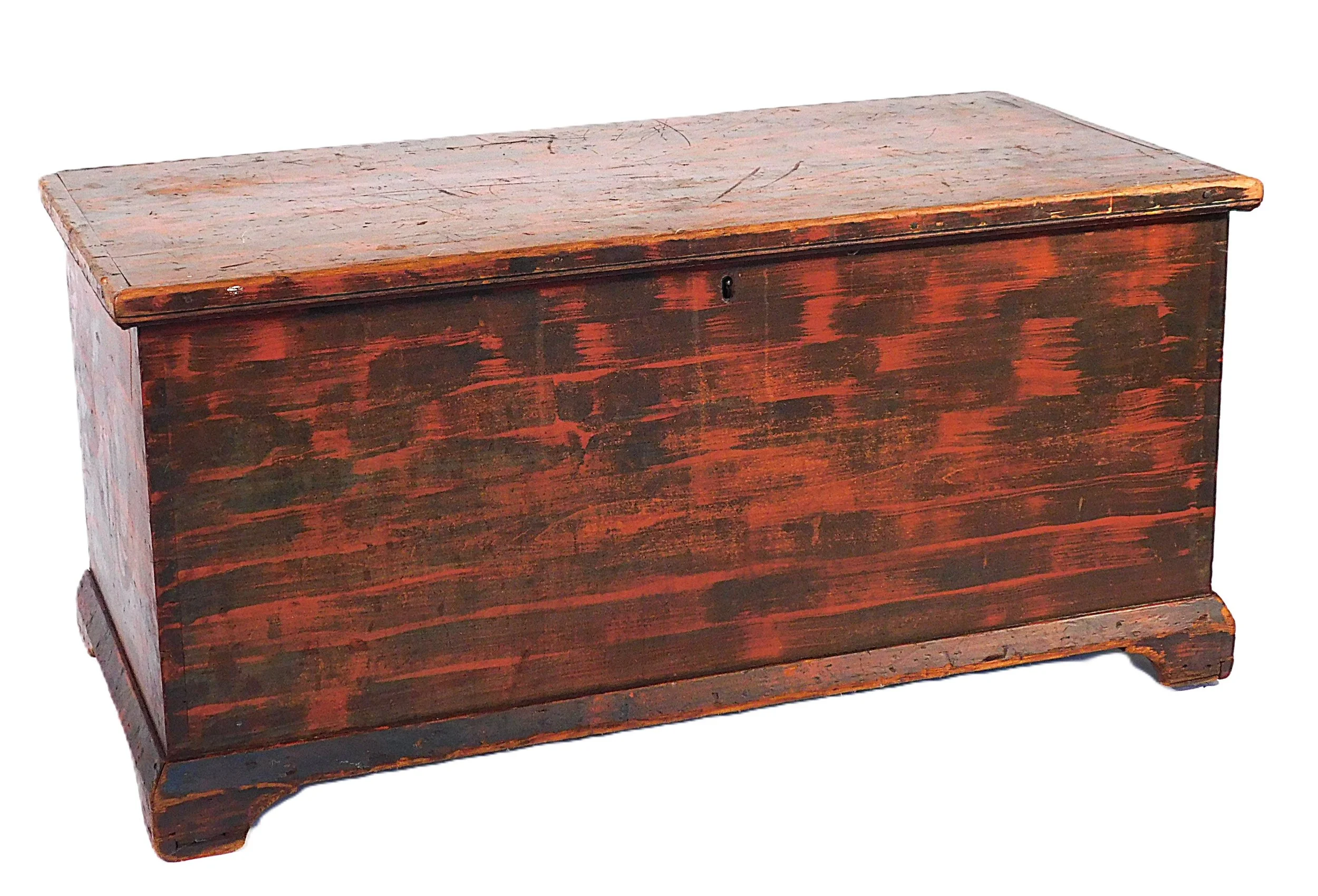 19th C. New England Red Block-Painted Decorated Blanket Chest
