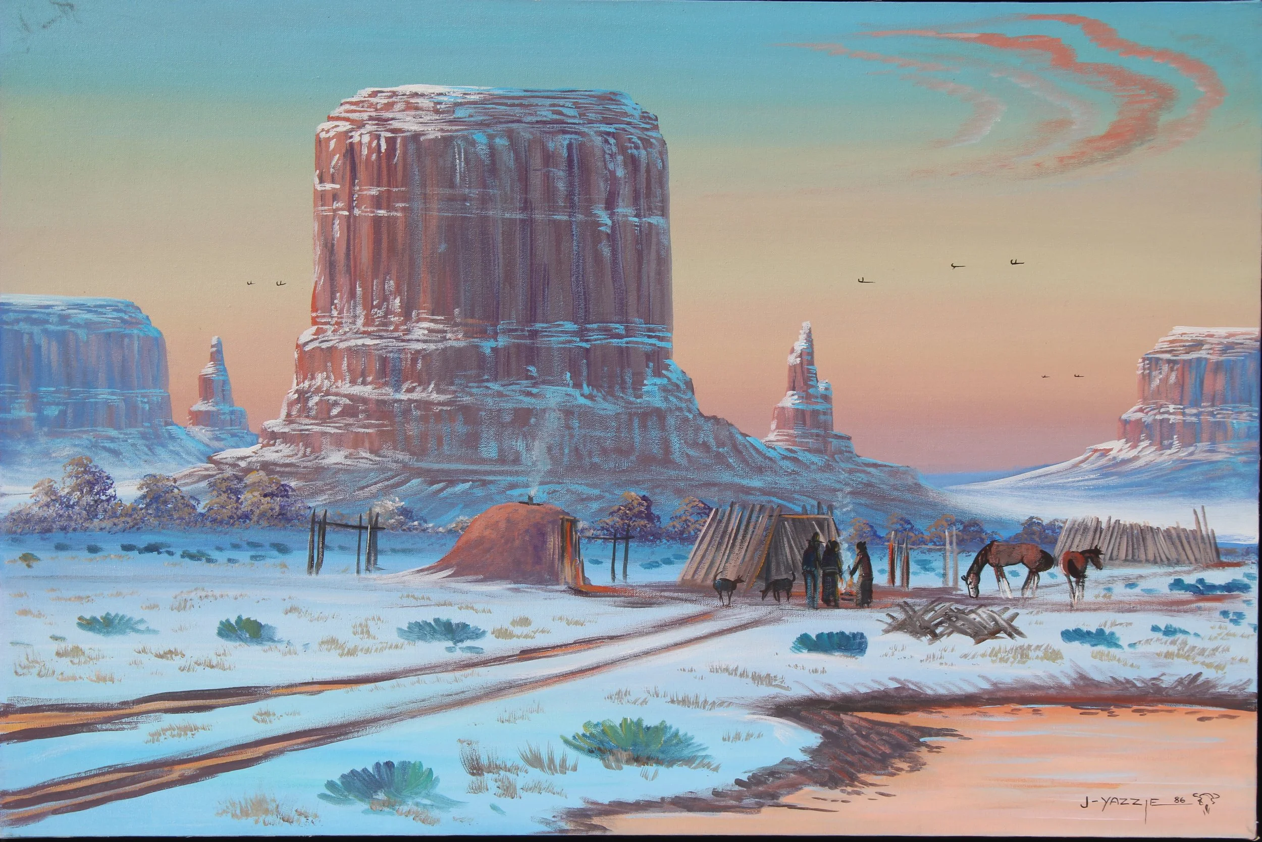 Johnny Yazzie (American, 1945-2021), Monument Valley in Winter, Oil on Canvas