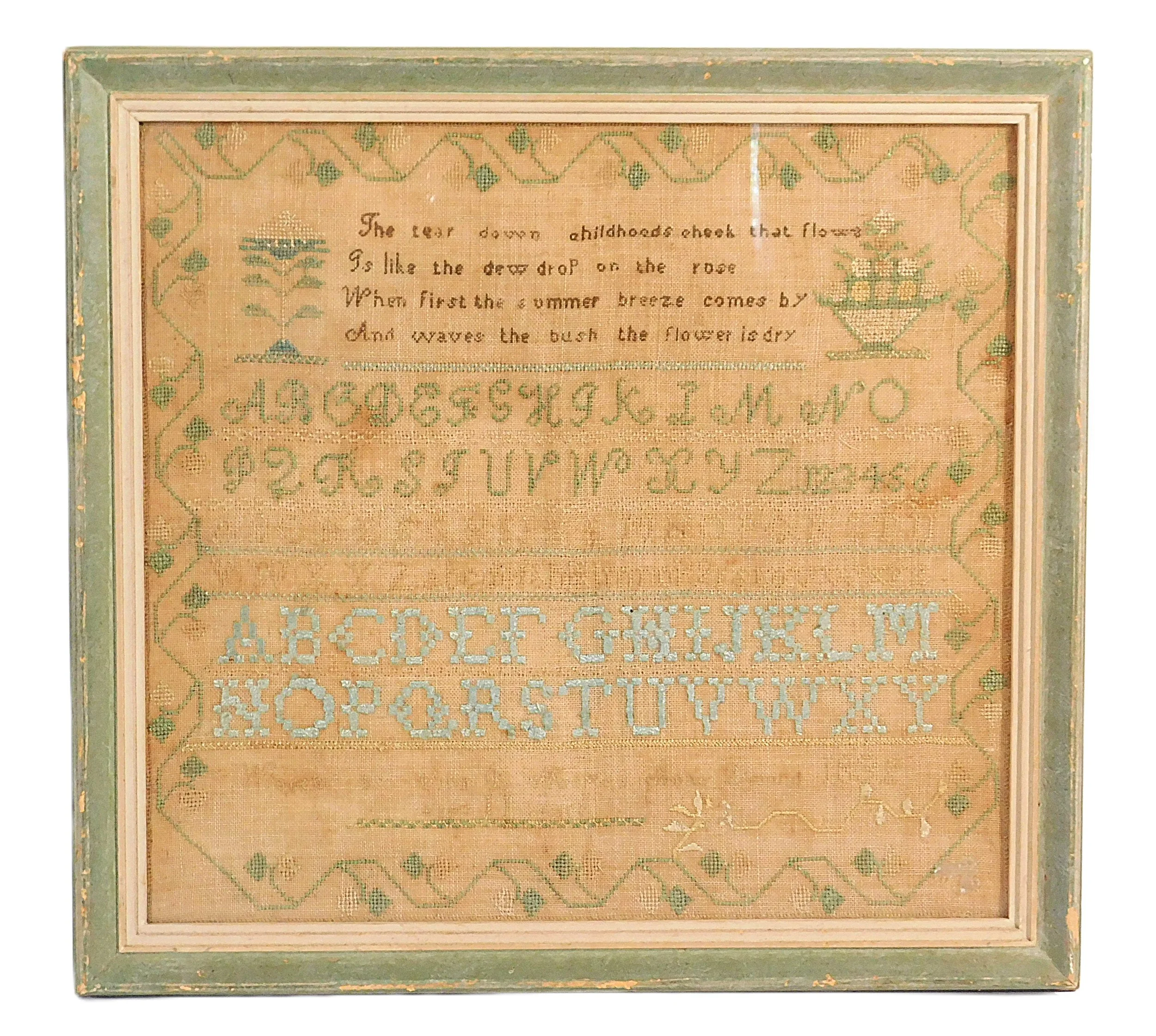 Schoolgirl Sampler Wrought By Ann Brigham Newton (1820-1883)  1832, Worcester, Massachusetts