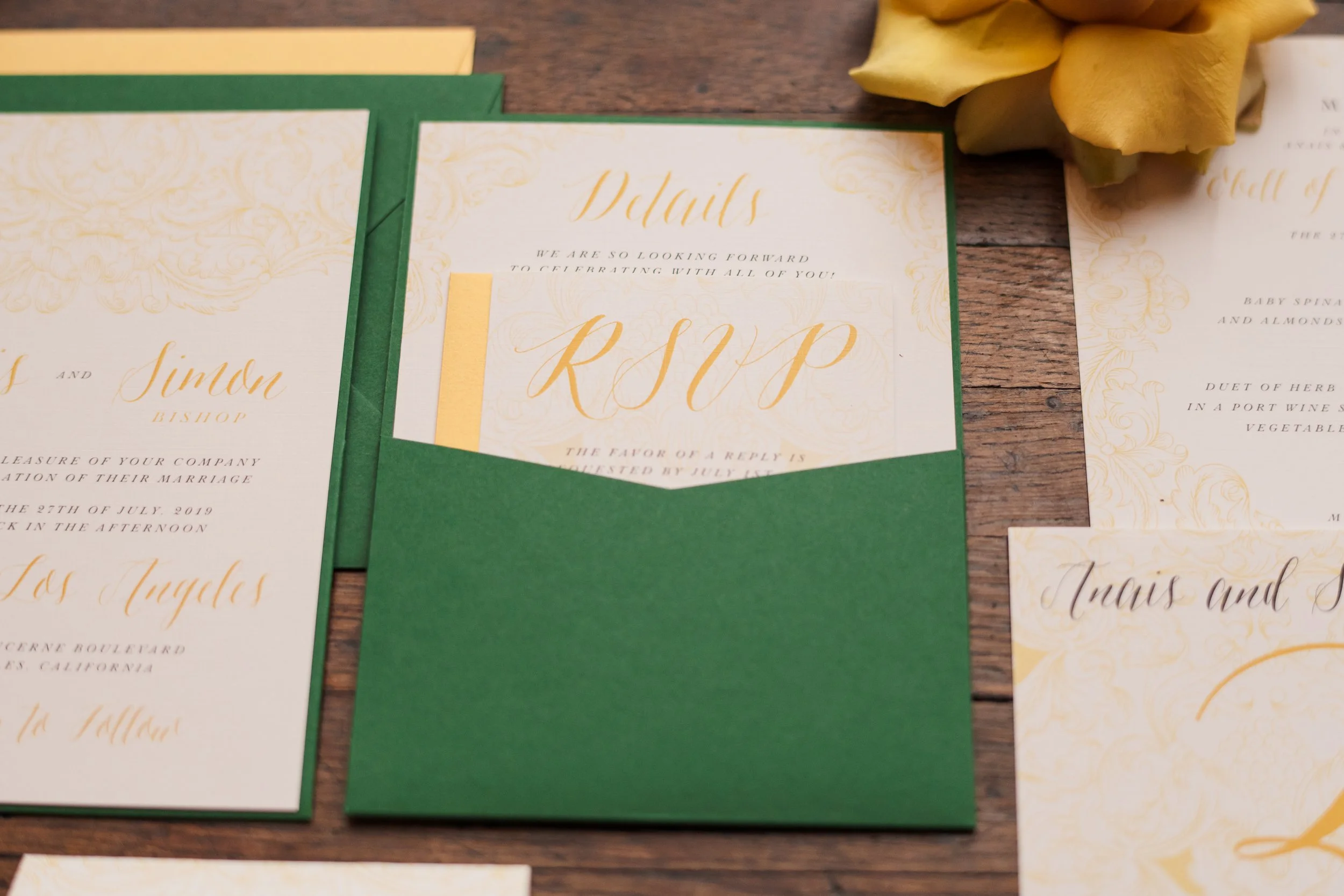 green-gold-ornate-wedding-invitation