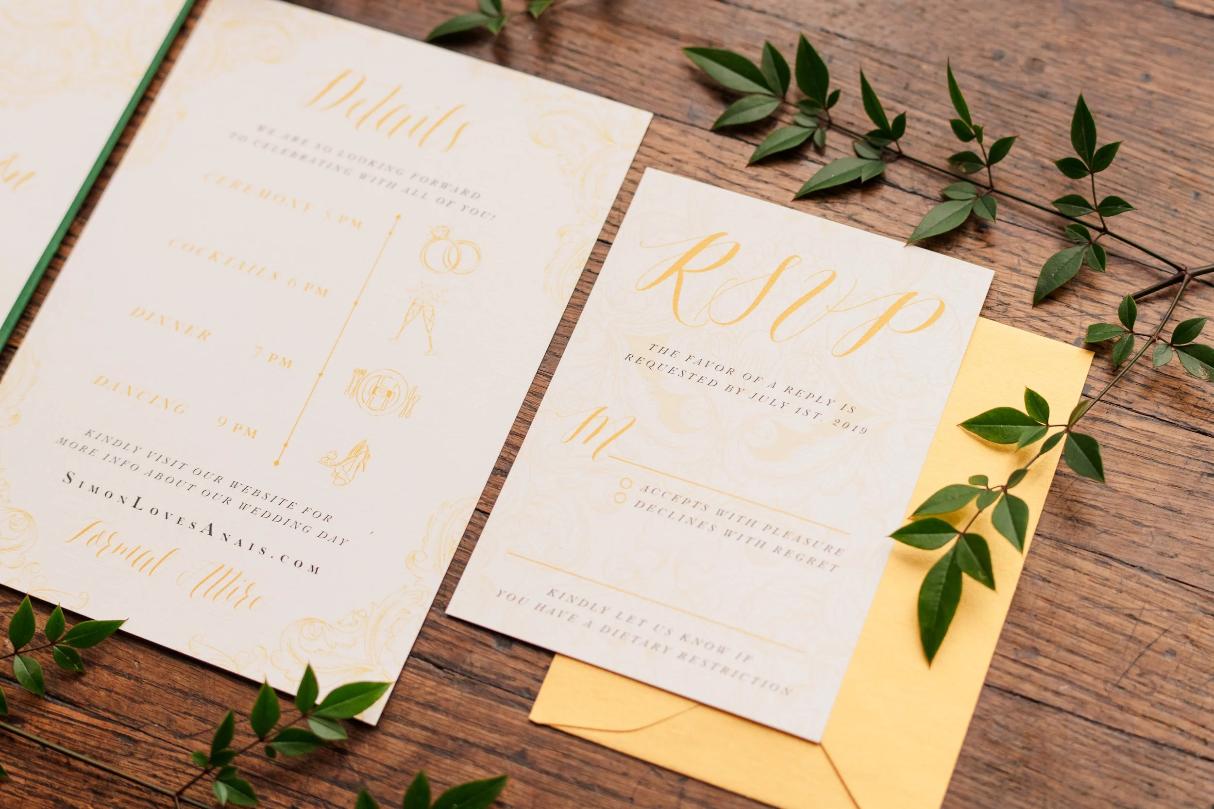 green-gold-ornate-wedding-invitation