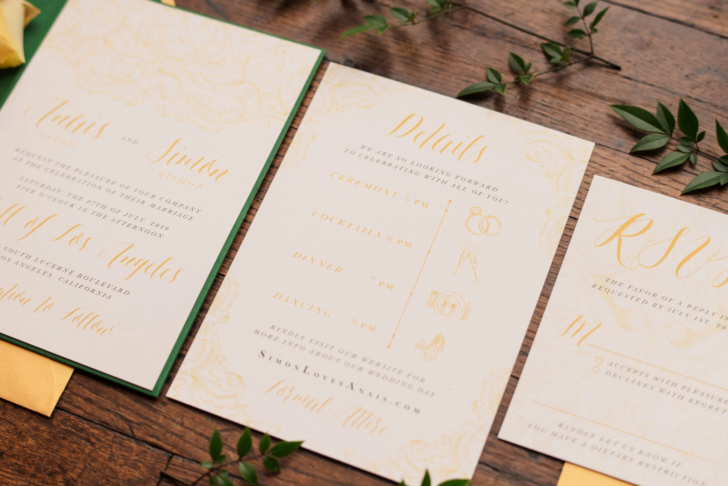 green-gold-ornate-wedding-invitation