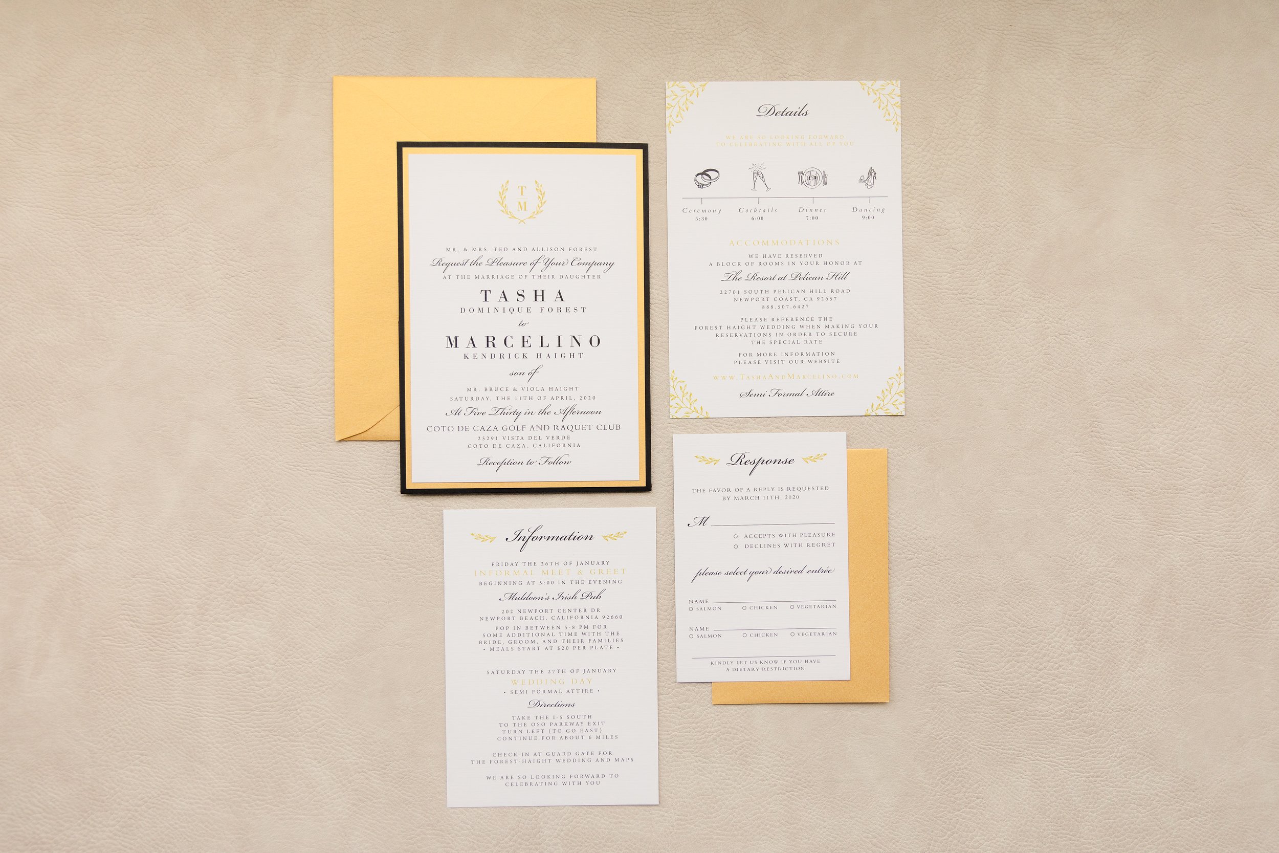 leafy-gold-monogram-black-white-wedding-invitation