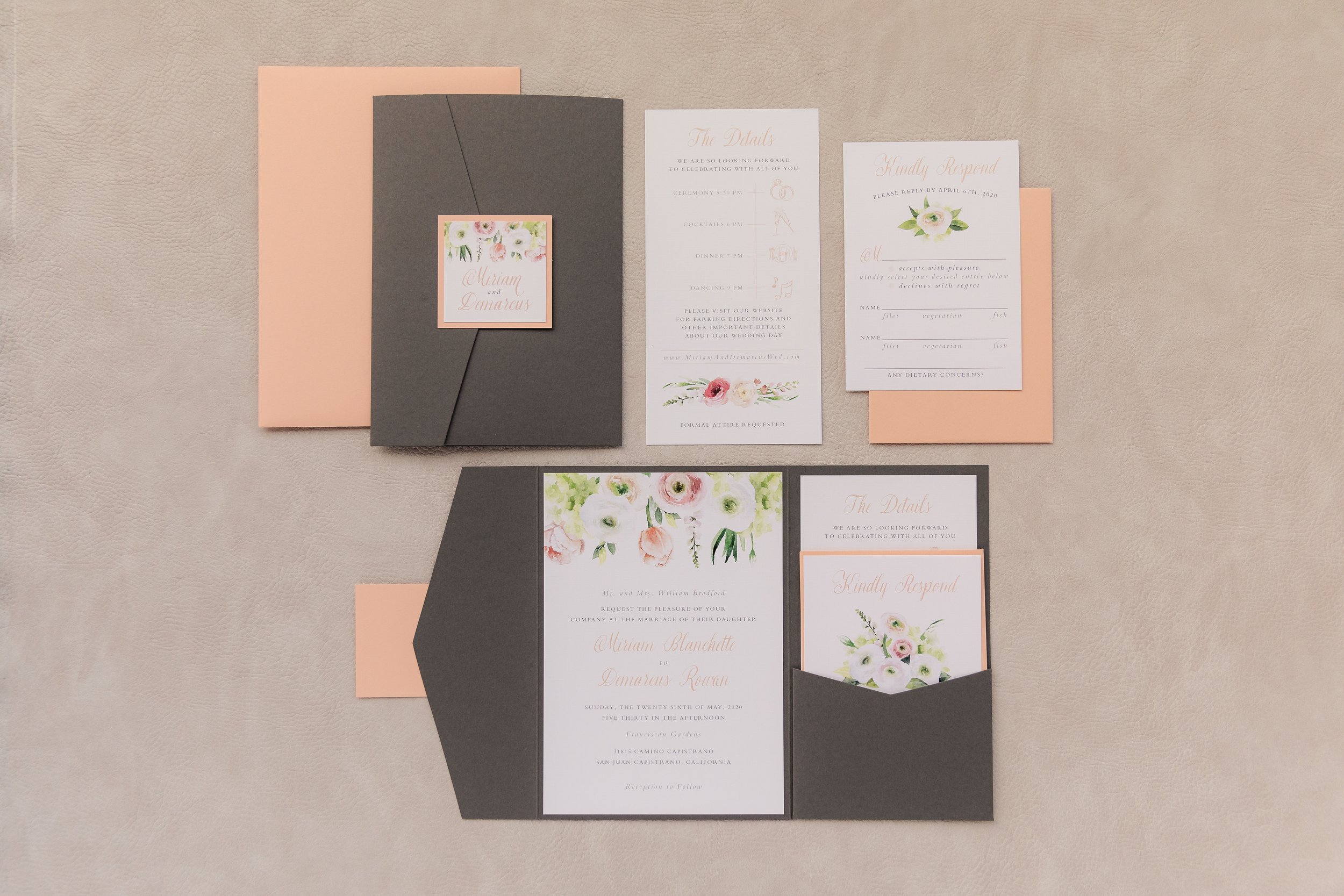soft-coral-charcoal-delicate-floral-wedding-invitation