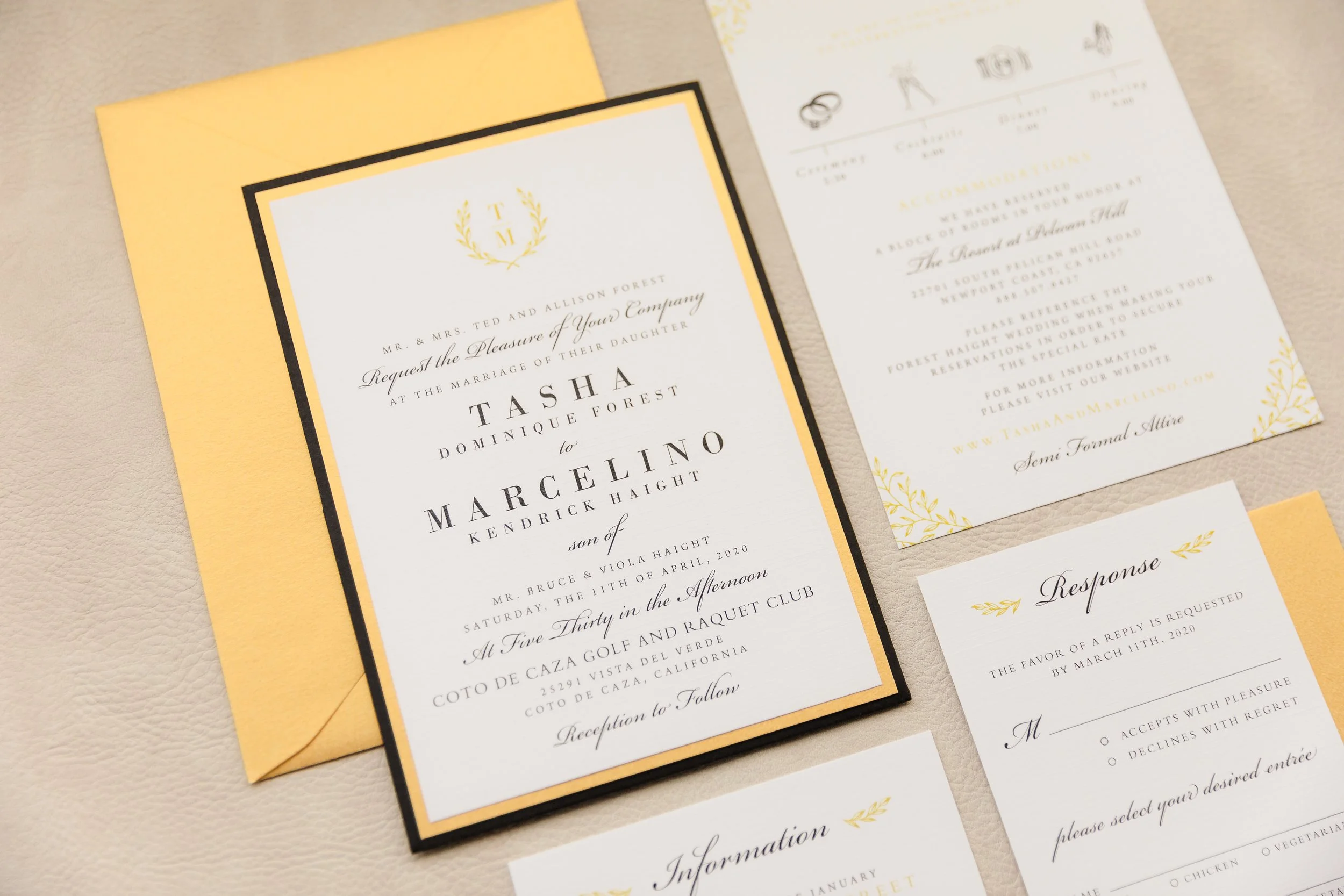 leafy-gold-monogram-black-white-wedding-invitation
