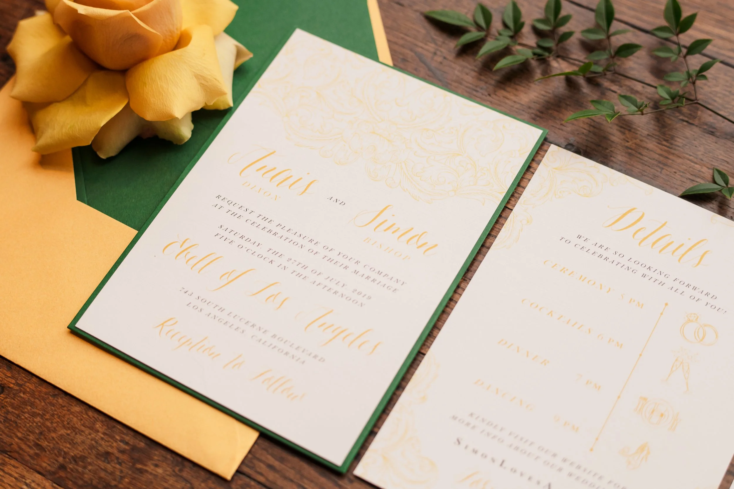 green-gold-ornate-wedding-invitation