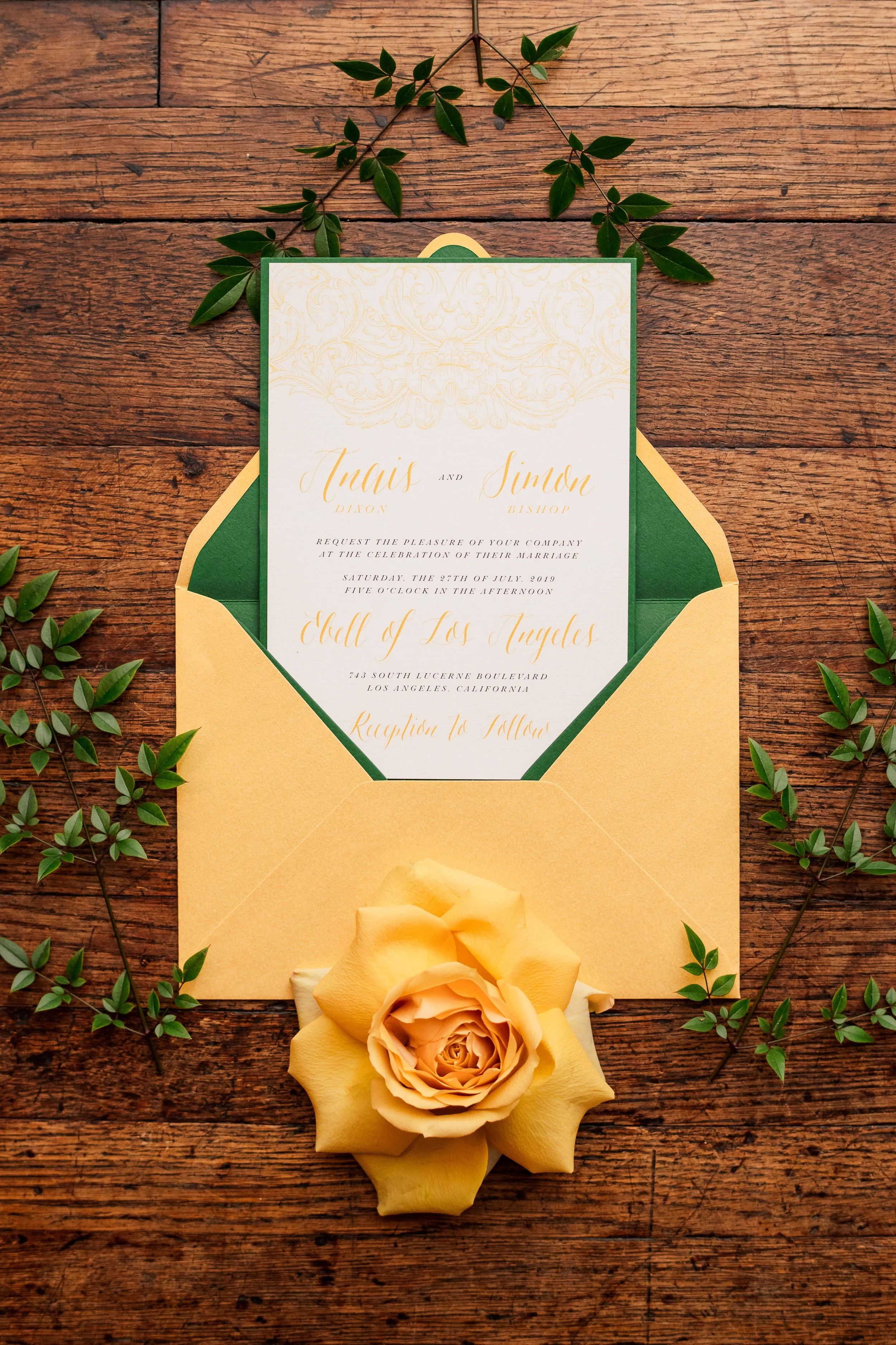 green-gold-ornate-wedding-invitation