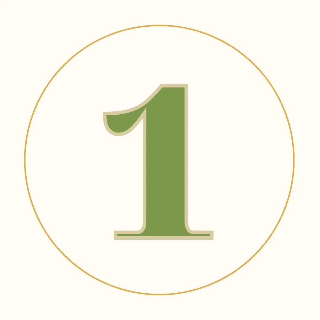 A graphic with the number 1 in green inside a circle with an orange outline.
