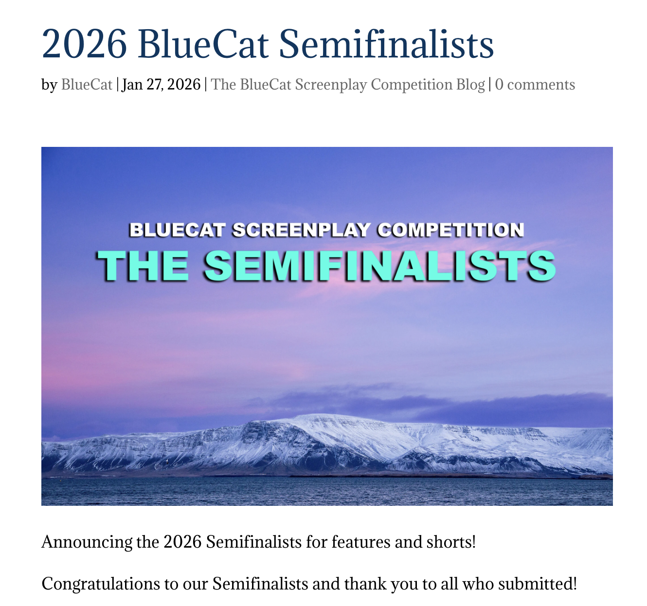 “Pacific Pilgrimage” script named BlueCat Semifinalist