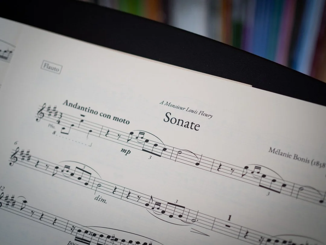 Opening bars of the flute part from Mel Bonis’ Sonata for Flute and Piano.