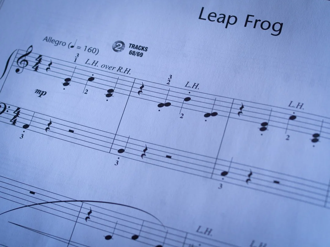 Leap Frog from the Hal Leonard Adult Piano Method demonstrating crossing over of the hands