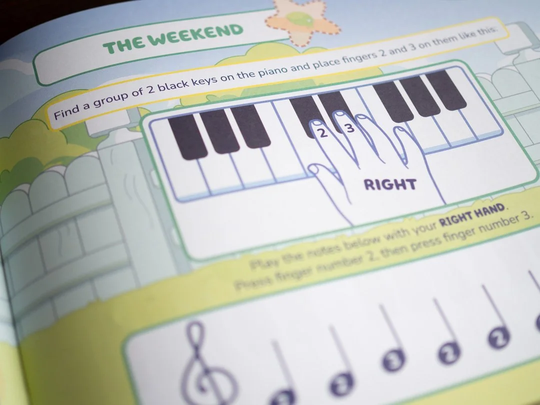 Black keys finger exercises from Bluey First Ever Piano Book for beginners