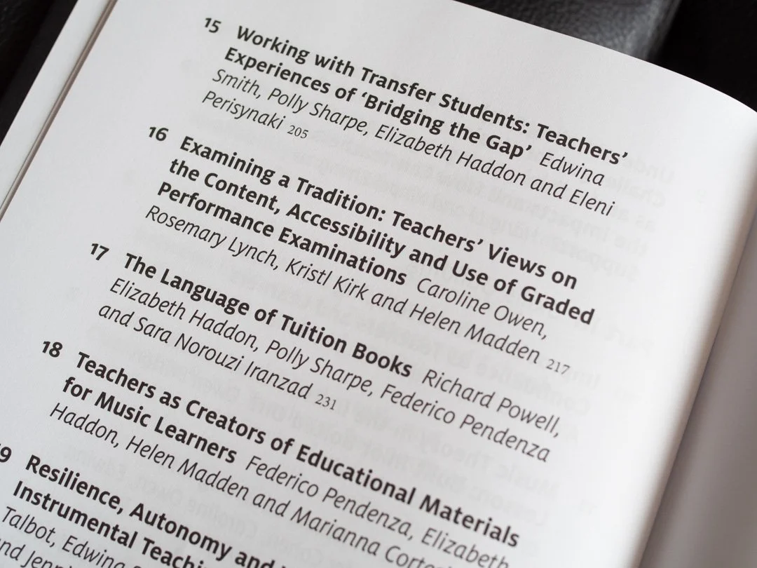 Contents page from Instrumental Music Education: Developing Pedagogies as Instrumental Teachers, showing the chapters included in the book.