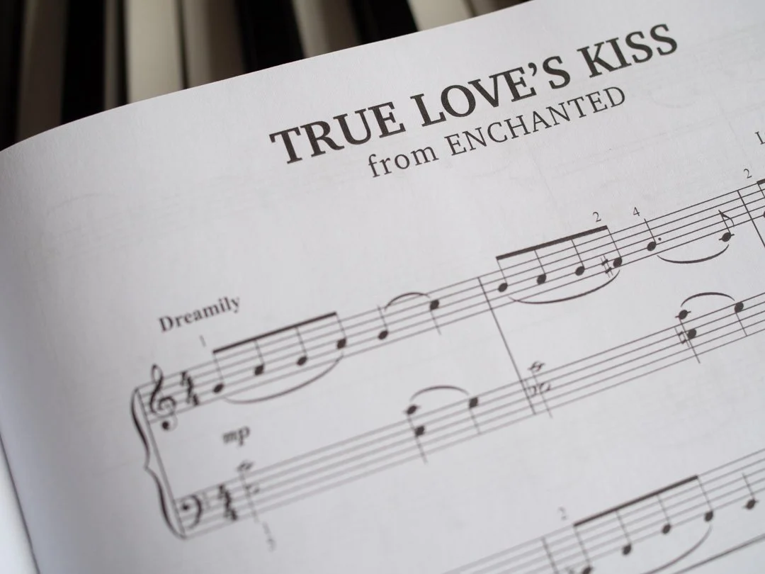 Opening bars of True Love's Kiss from Disney's Enchanted, arranged for graded piano.