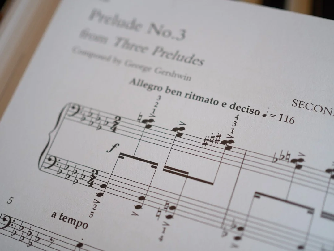 Extract from Prelude No. 3 by George Gershwin arranged as a piano duet in The Faber Music Piano Duets Anthology