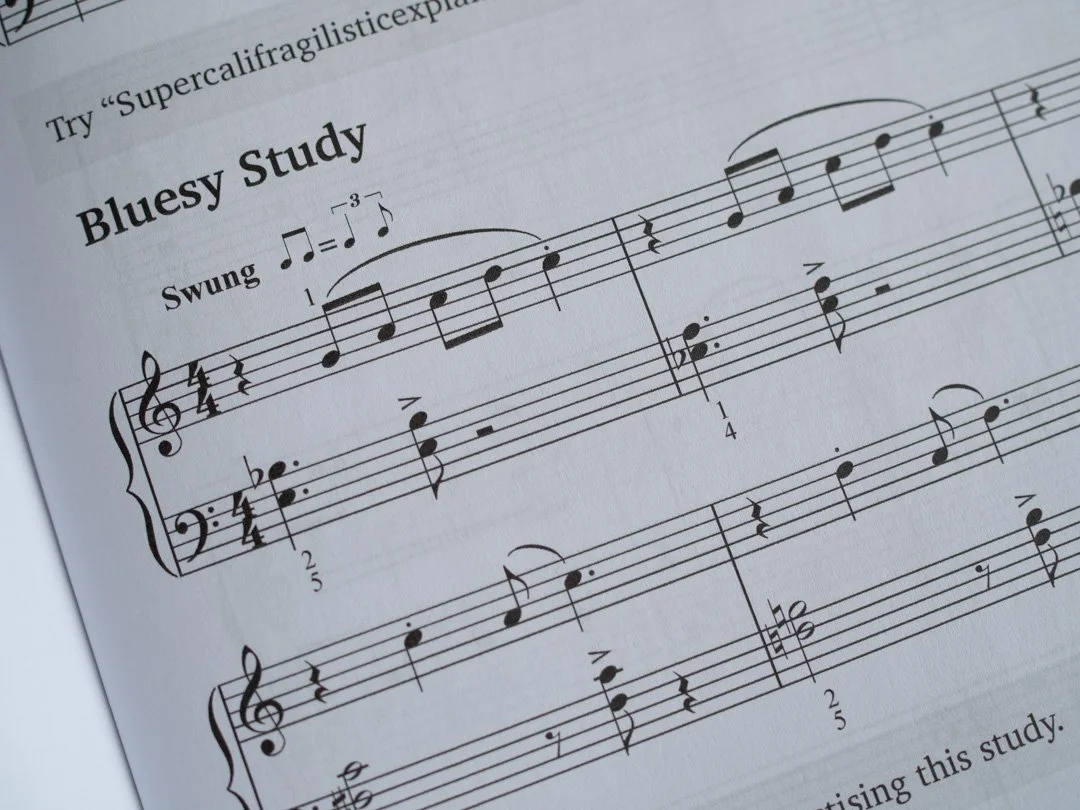 Extract from Bluesy Study, a preparatory piano exercise for Supercalifragilisticexpialidocious from Disney's Mary Poppins.