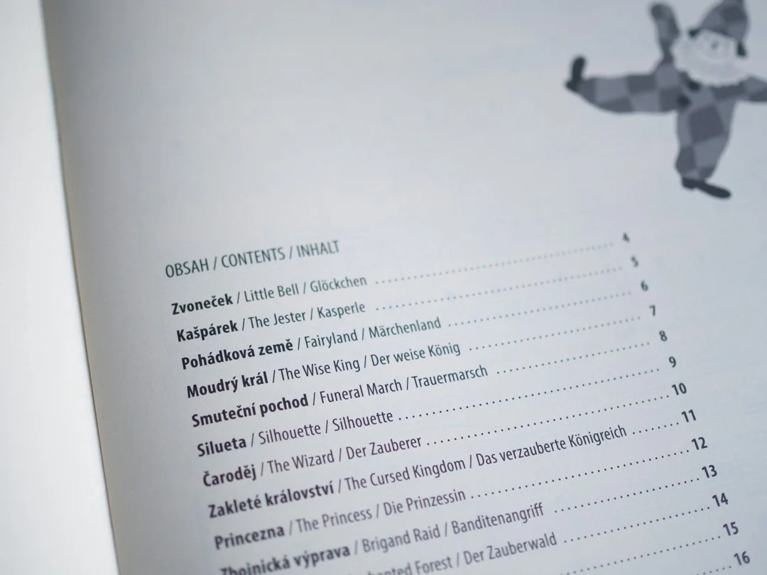 Contents page from Puppet Theatre piano sheet music by Jakub Metelka