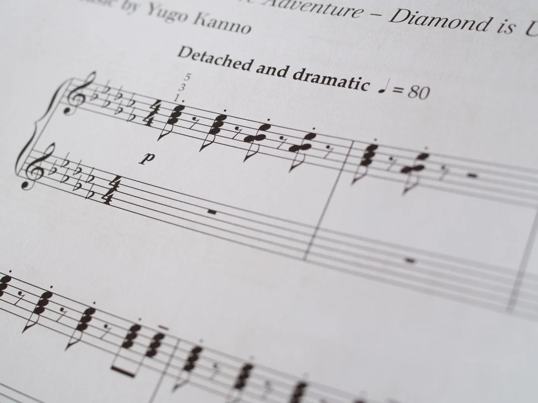 Sample page of piano sheet music from The Piano Player: Anime collection.
