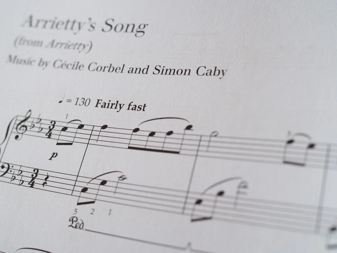 Opening bars of Arrietty's Song from The Piano Player: Anime piano sheet music book.