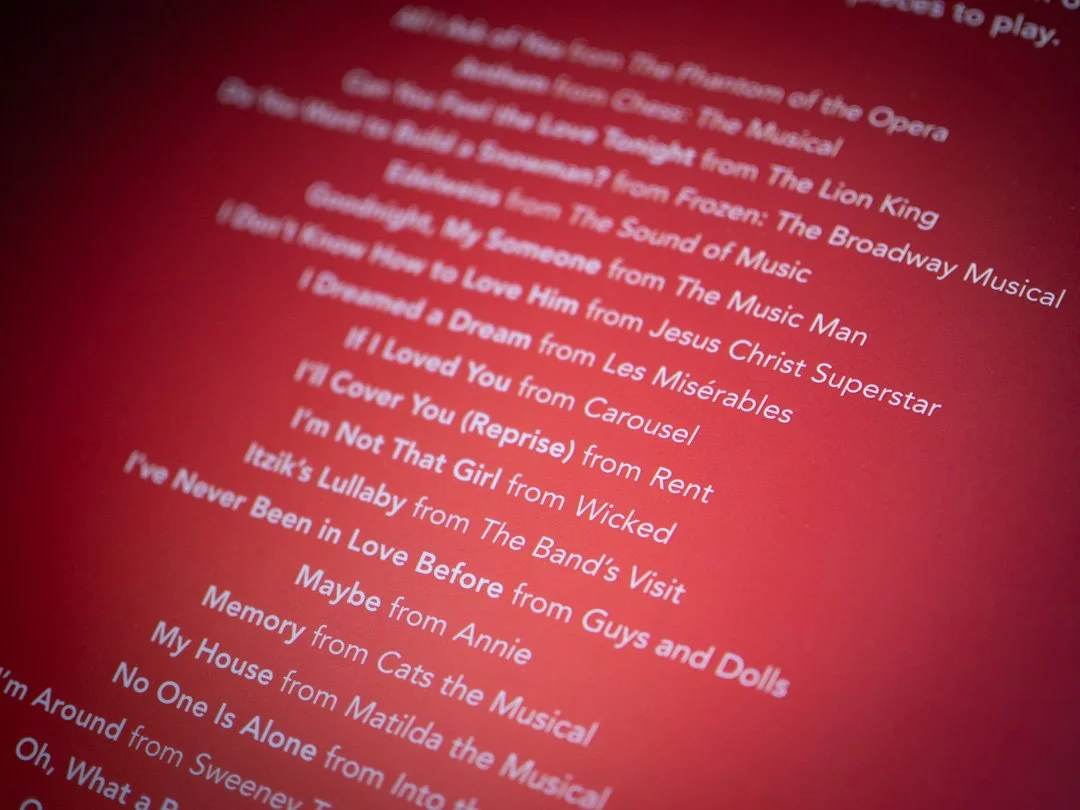 Back cover of Peaceful Piano Solos: Musicals showing table of contents