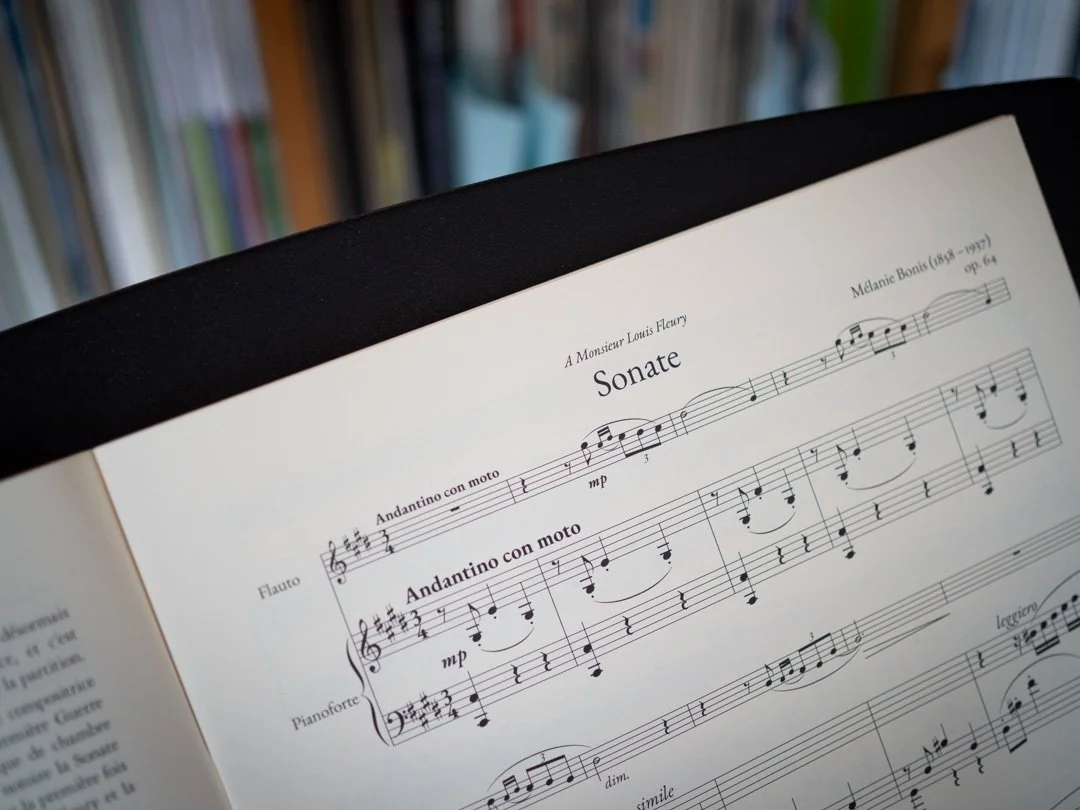 Opening bars of the piano part from Mel Bonis’ Sonata for Flute and Piano.