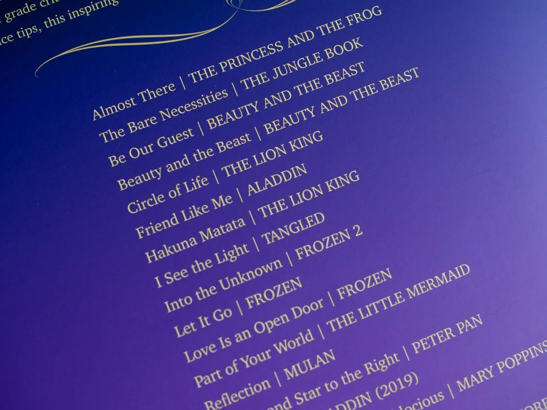 Back cover of Disney Graded Pieces for Piano, showing a selection of Disney songs included in the collection.